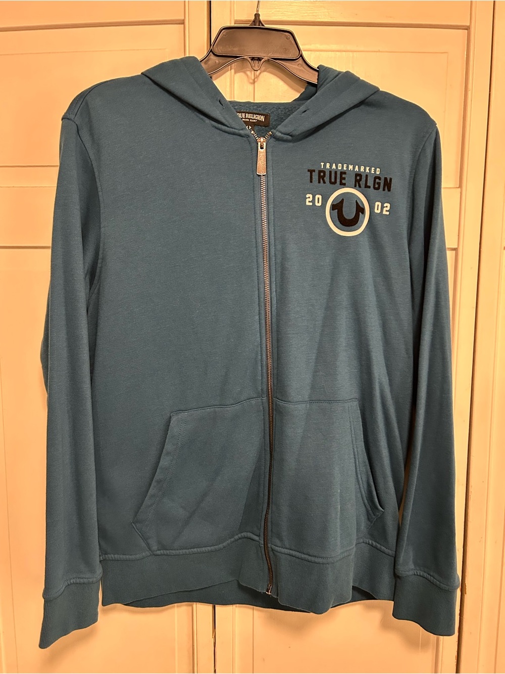 True Religion Men's Teal Zip Front Hoodie Jacket- Size Large